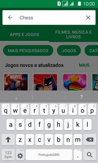Insira o nome ou assunto do app desejado, e pressione o ícone de busca. Insira o nome ou assunto do app desejado, e pressione o ícone de busca.