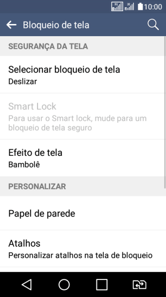 Pressione Selecionar bloqueio de tela. Pressione Selecionar bloqueio de tela.