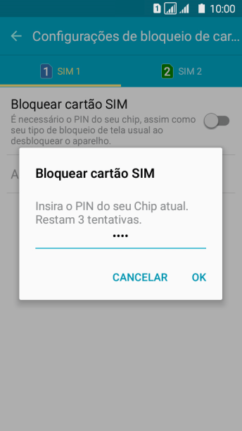 Digite um código PIN de quatro cifras e pressione OK. O código PIN padrão é 1010. Digite um código PIN de quatro cifras e pressione OK. O código PIN padrão é 1010.