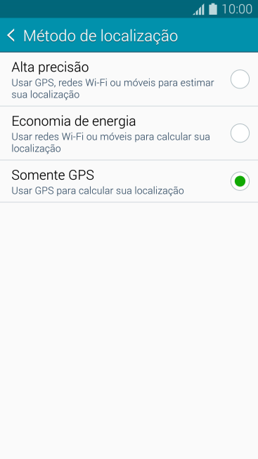 Se você selecionar Alta precisão, o seu celular poderá encontrar sua posição exata com ajuda dos satélites GPS. Se você selecionar Alta precisão, o seu celular poderá encontrar sua posição exata com ajuda dos satélites GPS.