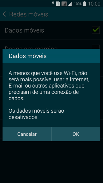 Se você quiser ativar os dados móveis, deve pressionar OK. Se você quiser ativar os dados móveis, deve pressionar OK.