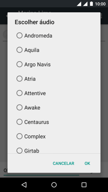 Pressione o arquivo de áudio desejado. Pressione o arquivo de áudio desejado.