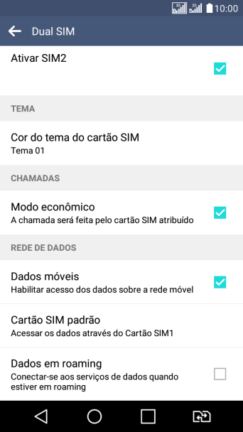 Pressione Cartão SIM padrão. Pressione Cartão SIM padrão.