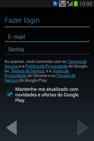 Pressione E-mail e digite o nome de usuário da sua conta Google. Pressione E-mail e digite o nome de usuário da sua conta Google.