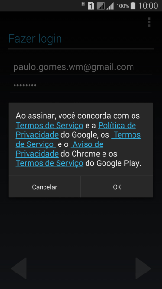 Pressione OK, e siga as indicações da tela para selecionar as configurações da sua conta Google. Pressione OK, e siga as indicações da tela para selecionar as configurações da sua conta Google.