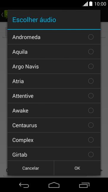 Pressione o arquivo de áudio desejado. Pressione o arquivo de áudio desejado.