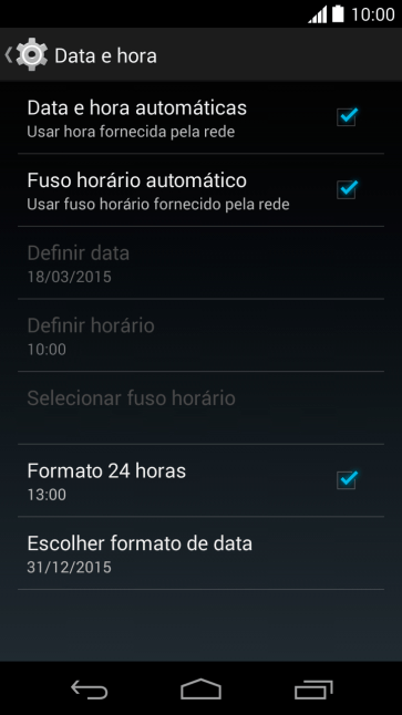 Pressione Data e hora automáticas para ativar a função. Pressione Data e hora automáticas para ativar a função.