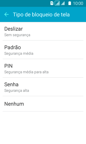 Pressione Nenhum, e siga as indicações da tela para desativar o código de bloqueio do telefone. Pressione Nenhum, e siga as indicações da tela para desativar o código de bloqueio do telefone.