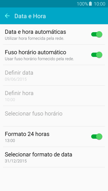 Pressione Data e hora automáticas para ativar a função. Pressione Data e hora automáticas para ativar a função.