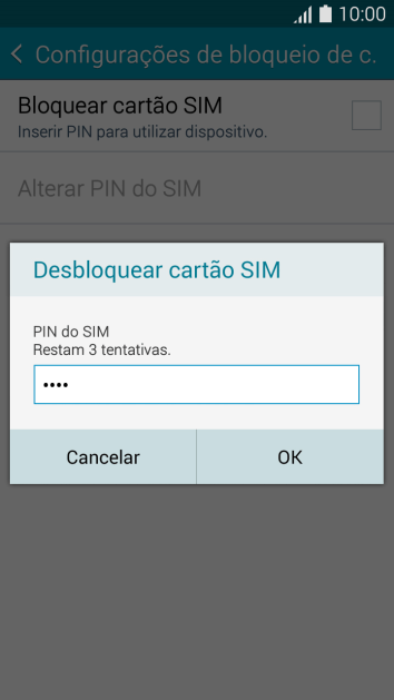 Digite um código PIN de quatro cifras e pressione OK. O código PIN padrão é 1010. Digite um código PIN de quatro cifras e pressione OK. O código PIN padrão é 1010.