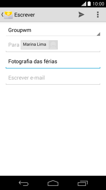 Pressione Escrever e-mail, e escreva o texto do seu e-mail. Pressione Escrever e-mail, e escreva o texto do seu e-mail.