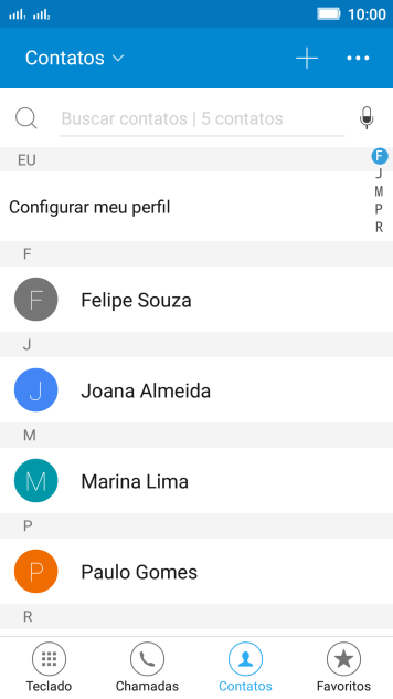 Pressione o ícone de novo contato. Pressione o ícone de novo contato.
