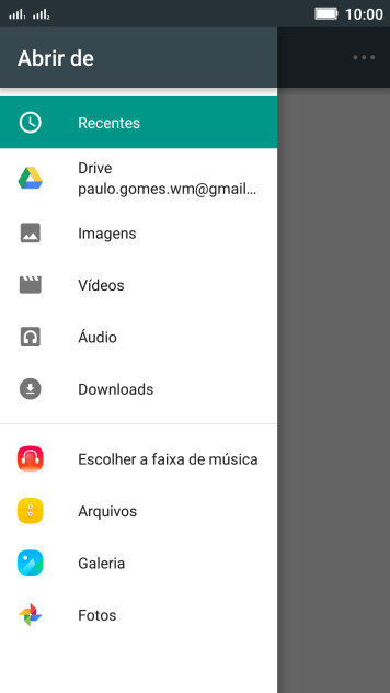 Pressione Arquivos, e navegue até a pasta desejada. Pressione Arquivos, e navegue até a pasta desejada.