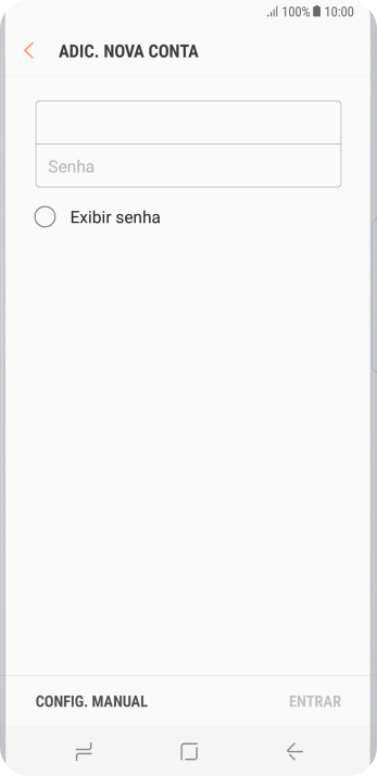 Pressione Senha e digite a senha da sua conta e-mail. Pressione Senha e digite a senha da sua conta e-mail.