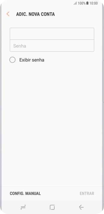 Pressione Senha e digite a senha da sua conta e-mail. Pressione Senha e digite a senha da sua conta e-mail.