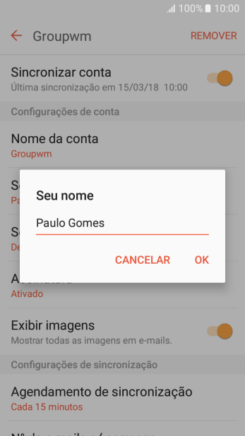 Digite o nome do remetente, e pressione OK. Digite o nome do remetente, e pressione OK.