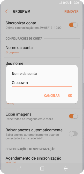 Digite o nome da conta de e-mail, e pressione OK. Digite o nome da conta de e-mail, e pressione OK.