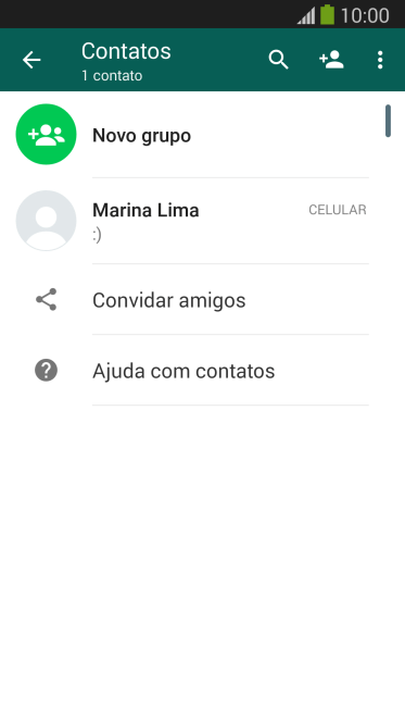 Pressione o ícone de busca, e digite as primeiras letras do nome do contato. Pressione o ícone de busca, e digite as primeiras letras do nome do contato.