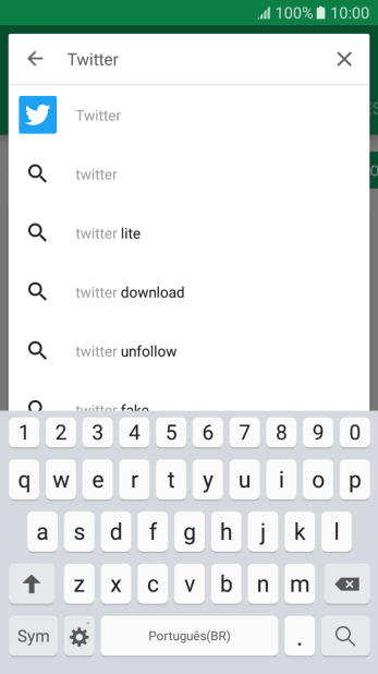 Digite Twitter e pressione o ícone de busca. Digite Twitter e pressione o ícone de busca.