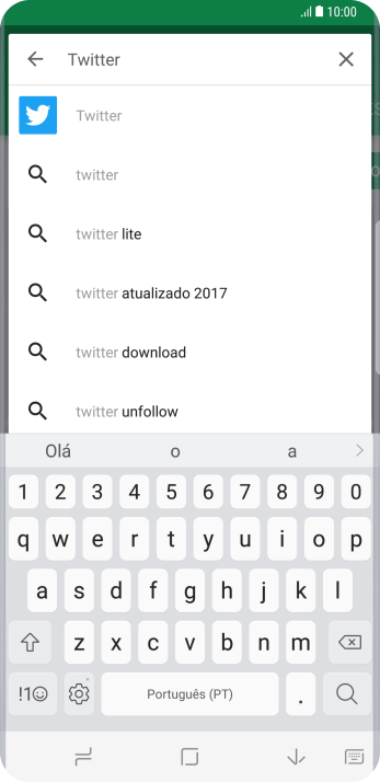 Digite Twitter e pressione o ícone de busca. Digite Twitter e pressione o ícone de busca.
