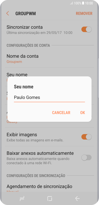 Digite o nome do remetente, e pressione OK. Digite o nome do remetente, e pressione OK.