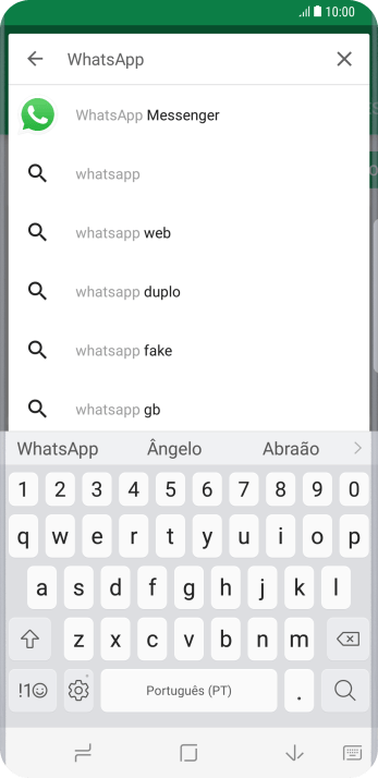 Digite WhatsApp, e pressione o ícone de busca. Digite WhatsApp, e pressione o ícone de busca.