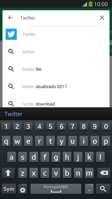Digite Twitter e pressione o ícone de busca. Digite Twitter e pressione o ícone de busca.
