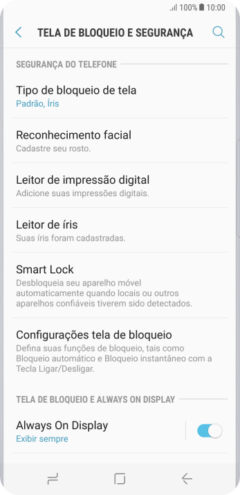 Pressione Tipo de bloqueio de tela, e digite o código de bloqueio atual. Pressione Tipo de bloqueio de tela, e digite o código de bloqueio atual.