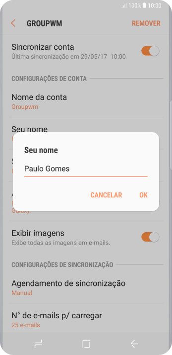 Digite o nome do remetente, e pressione OK. Digite o nome do remetente, e pressione OK.