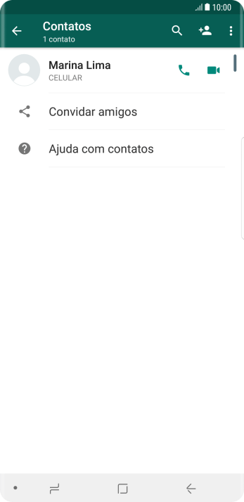 Pressione o ícone de busca, e digite as primeiras letras do nome do contato. Pressione o ícone de busca, e digite as primeiras letras do nome do contato.