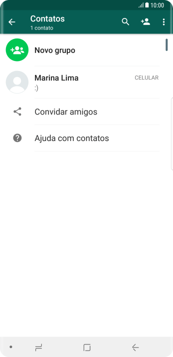 Pressione o ícone de busca, e digite as primeiras letras do nome do contato. Pressione o ícone de busca, e digite as primeiras letras do nome do contato.