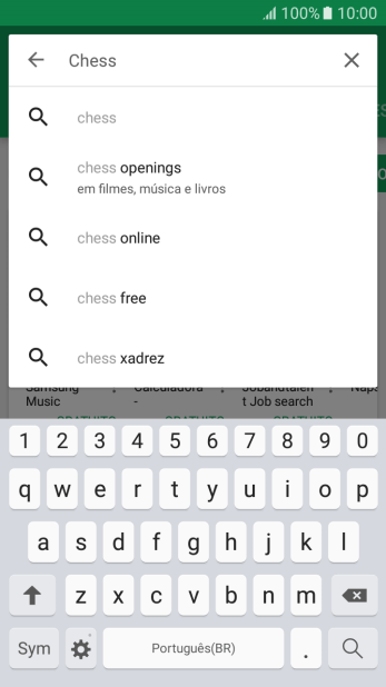 Insira o nome ou assunto do app desejado, e pressione o ícone de busca. Insira o nome ou assunto do app desejado, e pressione o ícone de busca.