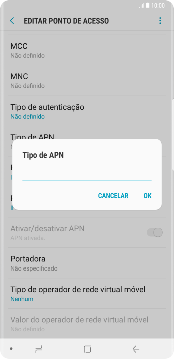 Digite default e pressione OK. Digite default e pressione OK.