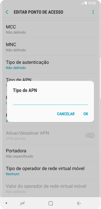 Digite default e pressione OK. Digite default e pressione OK.