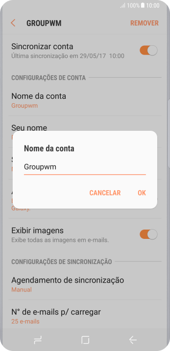Digite o nome da conta de e-mail, e pressione OK. Digite o nome da conta de e-mail, e pressione OK.