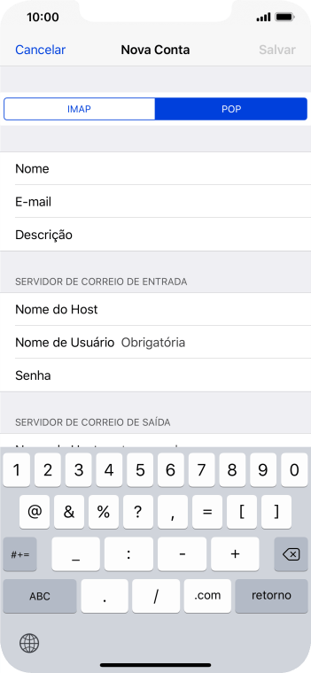 Pressione Nome de Usuário, e digite o nome de usuário da sua conta e-mail. Pressione Nome de Usuário, e digite o nome de usuário da sua conta e-mail.