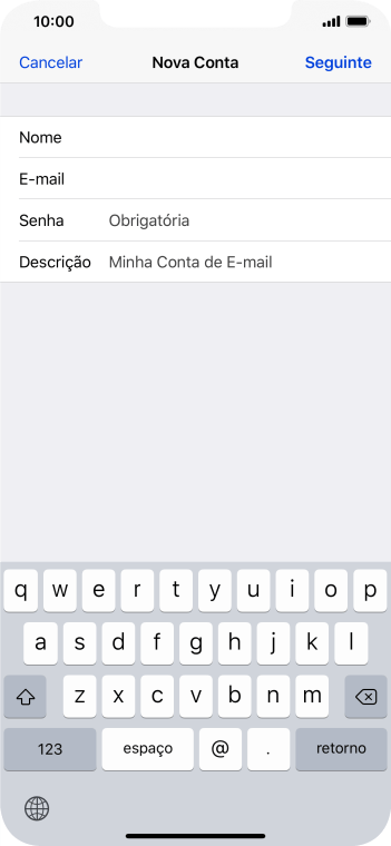 Pressione Senha e digite a senha da sua conta e-mail. Pressione Senha e digite a senha da sua conta e-mail.