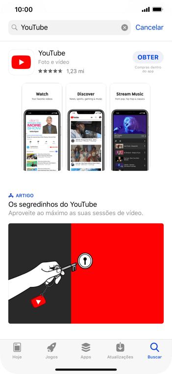 Pressione YouTube. Pressione YouTube.