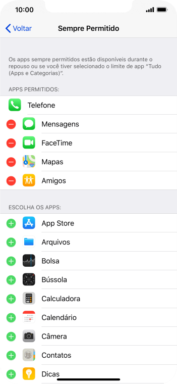 Pressione o ícone de excluir ao lado do app desejado para retirá-lo da lista de apps permitidos no Repouso. Pressione o ícone de excluir ao lado do app desejado para retirá-lo da lista de apps permitidos no Repouso.