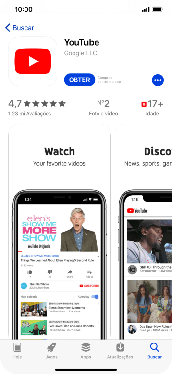 Pressione OBTER, e siga as indicações da tela para instalar o app. Pressione OBTER, e siga as indicações da tela para instalar o app.