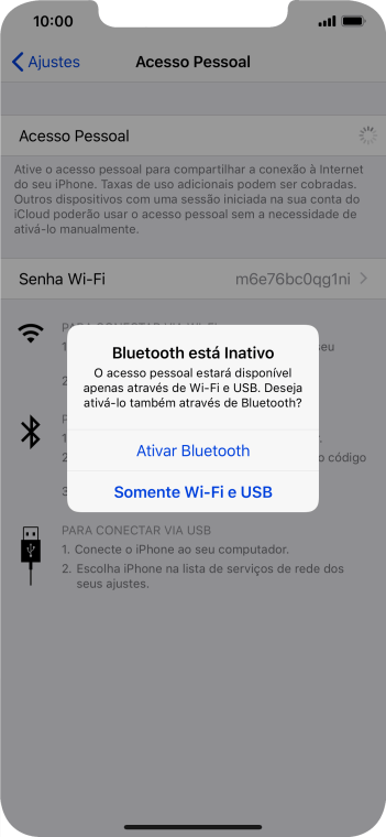 Se o Wi-Fi estiver ativado você deve pressionar Somente Wi-Fi e USB. Se o Wi-Fi estiver ativado você deve pressionar Somente Wi-Fi e USB.