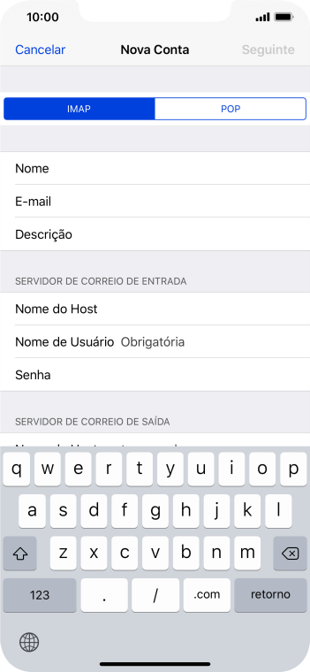 Pressione Nome de Usuário, e digite o nome de usuário da sua conta e-mail. Pressione Nome de Usuário, e digite o nome de usuário da sua conta e-mail.