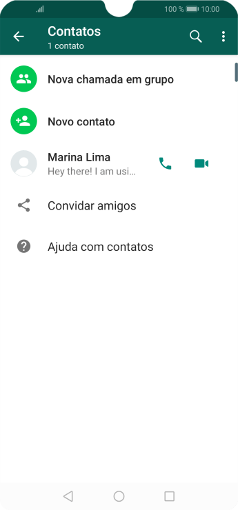Pressione o ícone de busca, e digite as primeiras letras do nome do contato. Pressione o ícone de busca, e digite as primeiras letras do nome do contato.