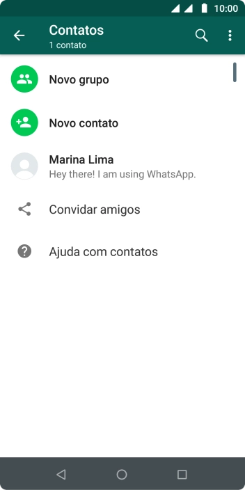 Pressione o ícone de busca, e digite as primeiras letras do nome do contato. Pressione o ícone de busca, e digite as primeiras letras do nome do contato.