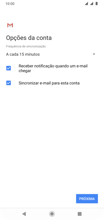 Se a tela mostrar essa imagem, sua conta foi reconhecida e configurada automaticamente. Siga as instruções da tela para inserir mais informações e finalizar a configuração. Se a tela mostrar essa imagem, sua conta foi reconhecida e configurada automaticamente. Siga as instruções da tela para inserir mais informações e finalizar a configuração.