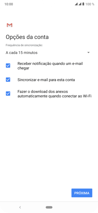 Se a tela mostrar essa imagem, sua conta foi reconhecida e configurada automaticamente. Siga as instruções da tela para inserir mais informações e finalizar a configuração. Se a tela mostrar essa imagem, sua conta foi reconhecida e configurada automaticamente. Siga as instruções da tela para inserir mais informações e finalizar a configuração.