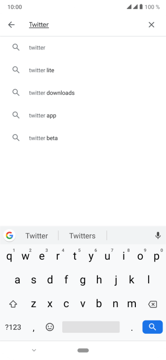Digite Twitter e pressione o ícone de busca. Digite Twitter e pressione o ícone de busca.