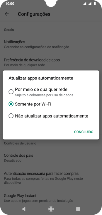 Para ativar a atualização automática de apps via rede celular, você deve pressionar Por meio de qualquer rede. Para ativar a atualização automática de apps via rede celular, você deve pressionar Por meio de qualquer rede.