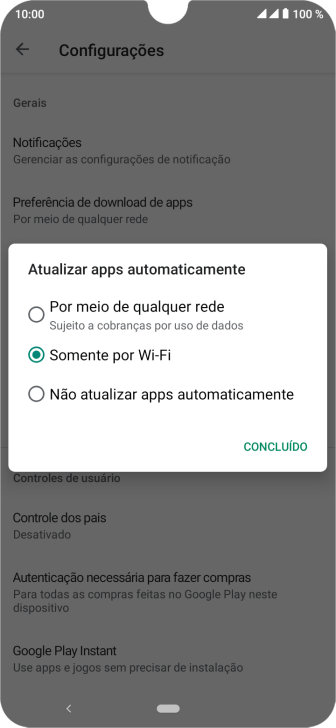 Para ativar a atualização automática de apps via rede celular, você deve pressionar Por meio de qualquer rede. Para ativar a atualização automática de apps via rede celular, você deve pressionar Por meio de qualquer rede.
