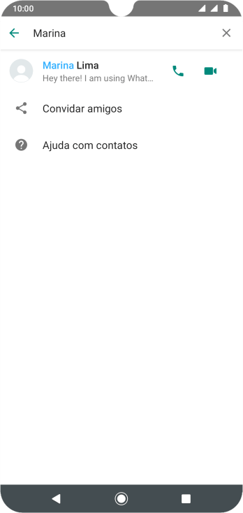 Pressione o ícone de chamada de voz para realizar uma chamada de voz para o contato. Pressione o ícone de chamada de voz para realizar uma chamada de voz para o contato.